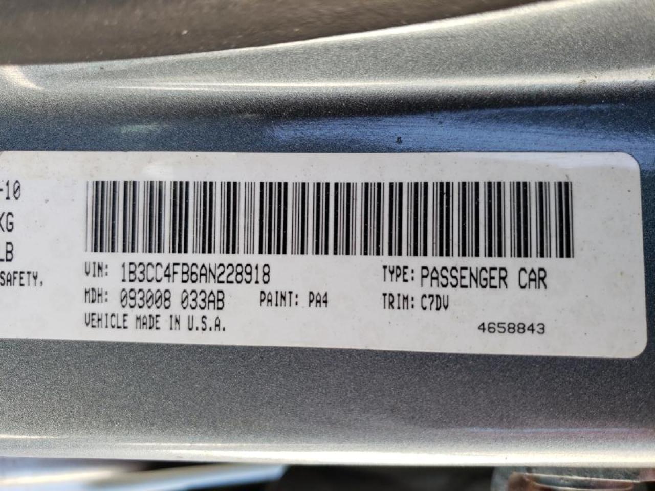 Photo 10 from auction – 2010 DODGE AVENGER SX with VIN 1B3CC4FB6AN228918