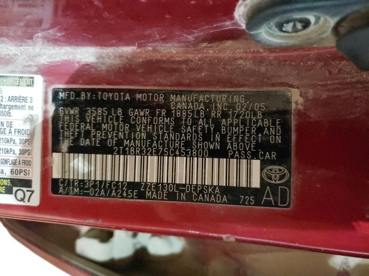 Photo 10 from auction – 2005 TOYOTA COROLLA CE with VIN 2T1BR32E75C453800