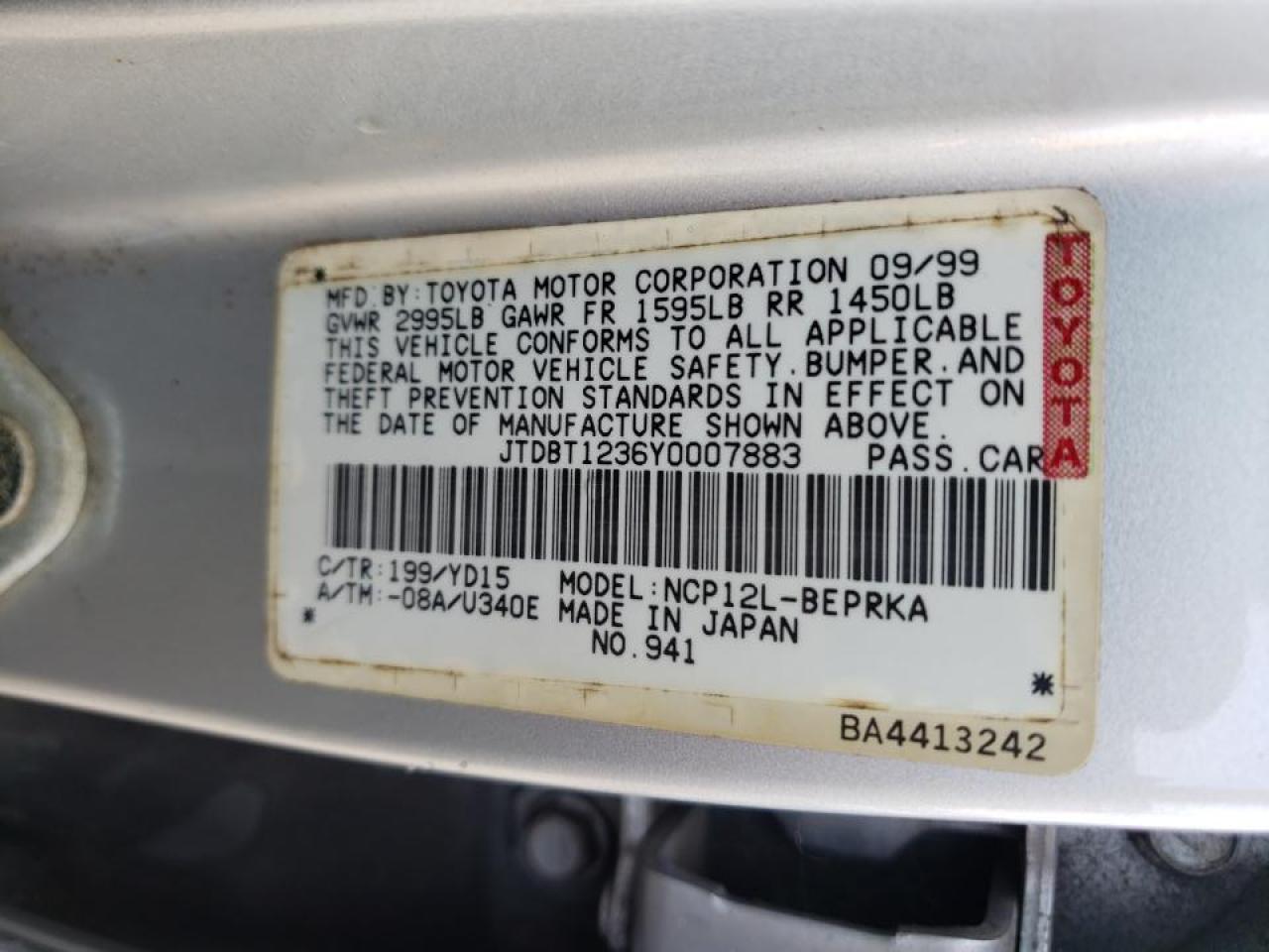 Photo 10 from auction – 2000 TOYOTA ECHO with VIN JTDBT1236Y0007883