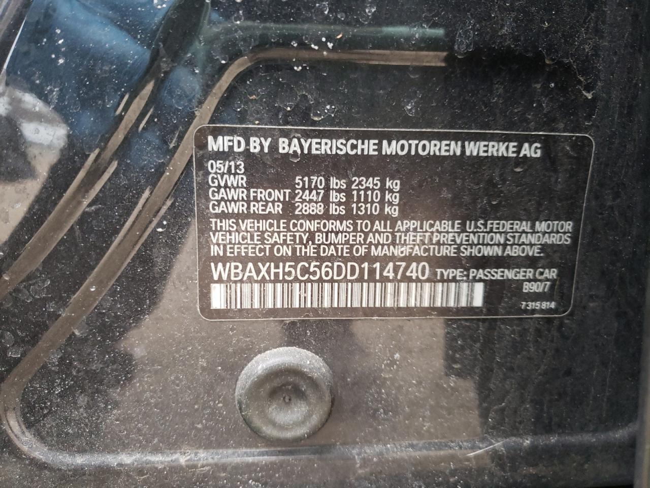 Photo 10 from auction – 2013 BMW 528 XI with VIN WBAXH5C56DD114740
