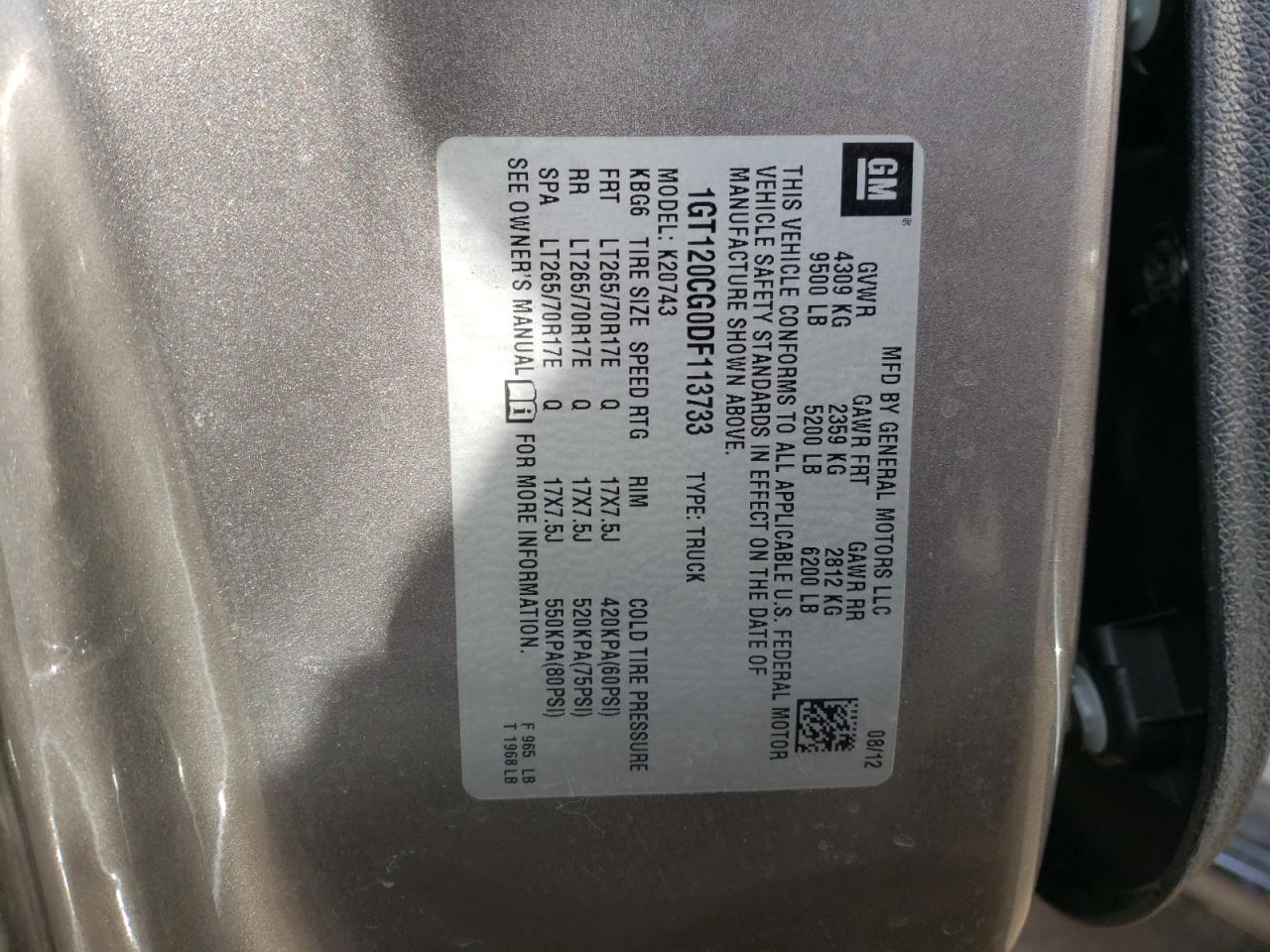 Photo 10 from auction – 2013 GMC SIERRA K25 with VIN 1GT120CG0DF113733