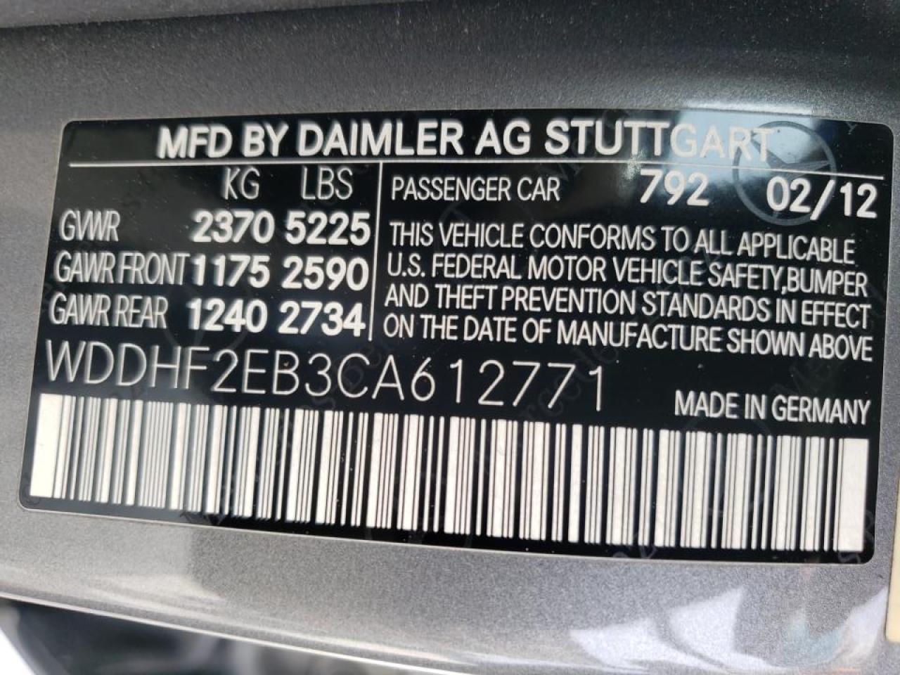 Photo 10 from auction – 2012 MERCEDES-BENZ E 350 BLUE with VIN WDDHF2EB3CA612771