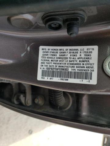 Photo 10 from auction – 2015 HONDA CIVIC LX with VIN 19XFB2F55FE096503