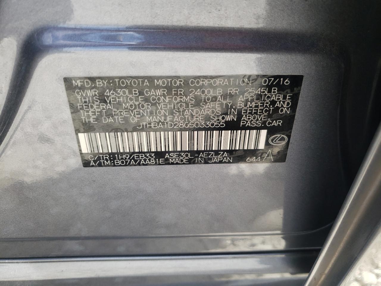 Photo 10 from auction – 2016 LEXUS IS 200T with VIN JTHBA1D28G5033055
