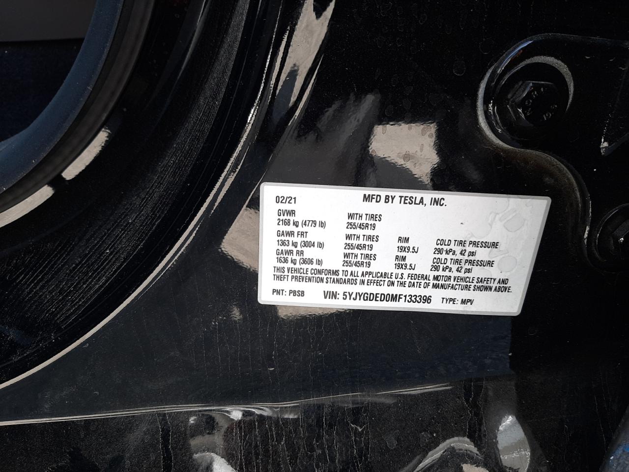 Photo 10 from auction – 2021 TESLA MODEL Y with VIN 5YJYGDED0MF133396