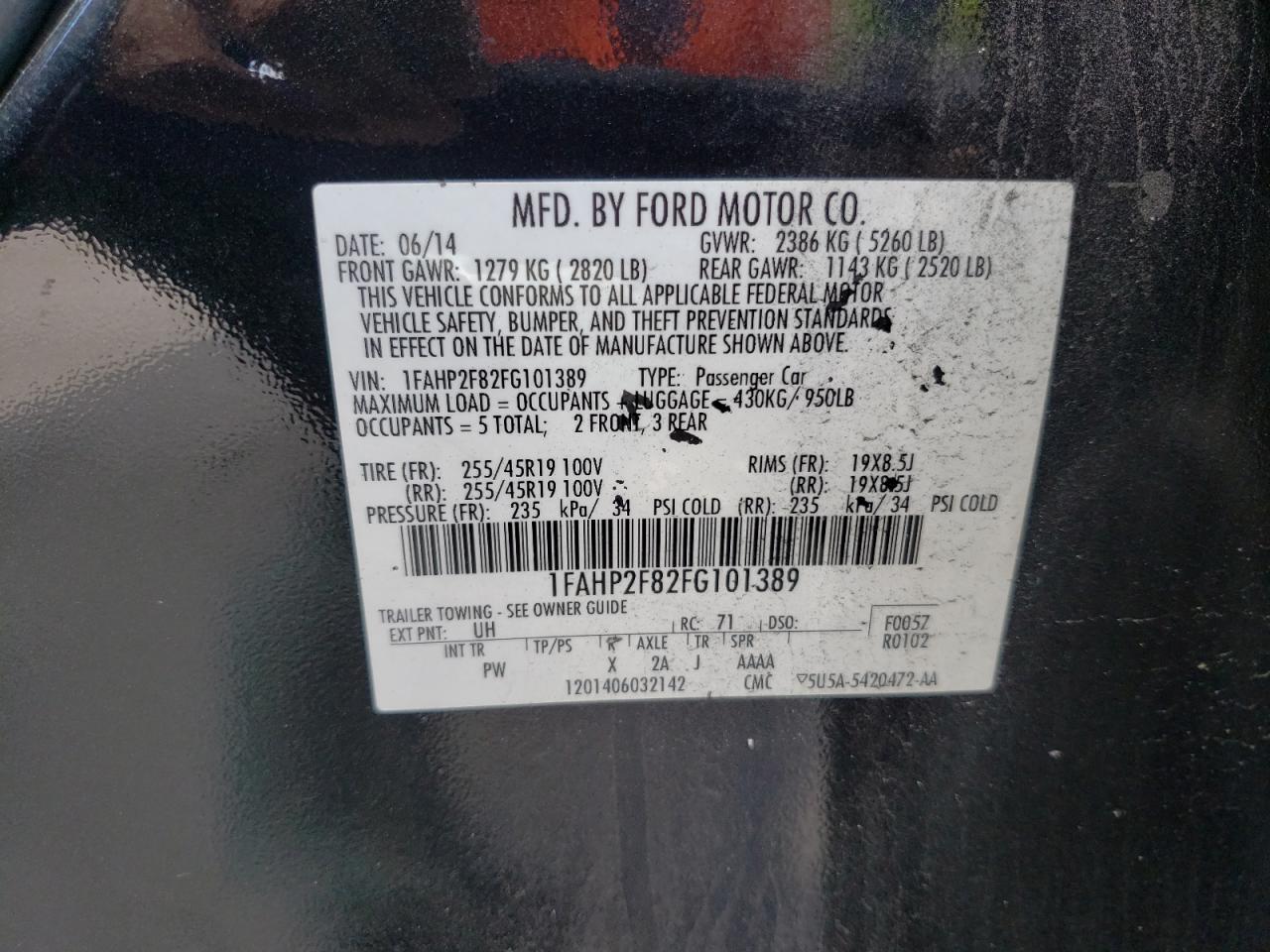 Photo 10 from auction – 2015 FORD TAURUS LIM with VIN 1FAHP2F82FG101389