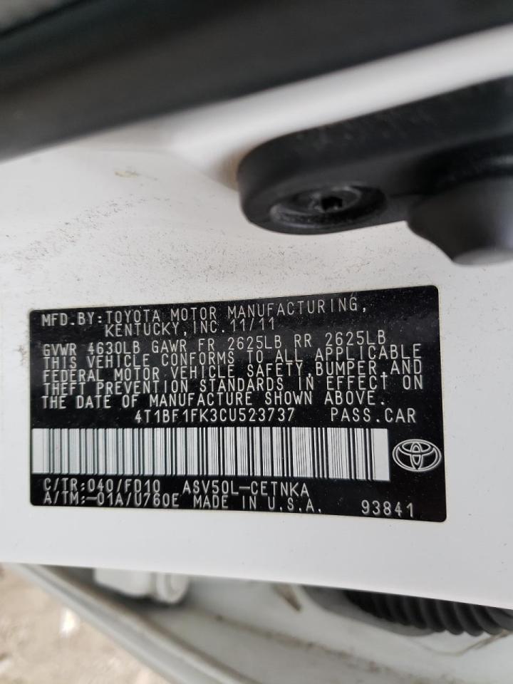 Photo 10 from auction – 2012 TOYOTA CAMRY BASE with VIN 4T1BF1FK3CU523737