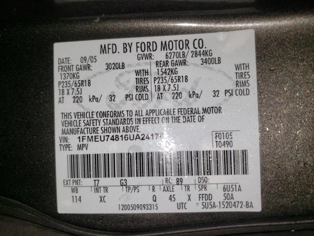 Photo 10 from auction – 2006 FORD EXPLORER E with VIN 1FMEU74816UA24176