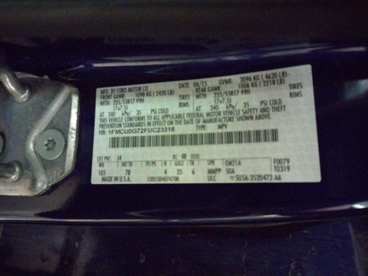 Photo 10 from auction – 2015 FORD ESCAPE SE with VIN 1FMCU0G72FUC23318