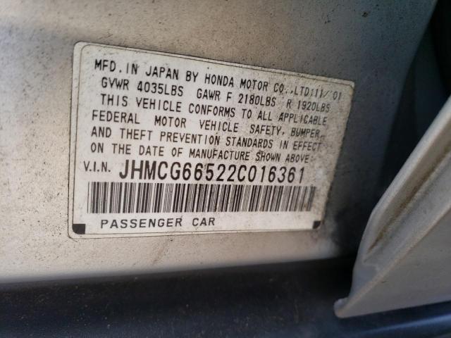 Photo 10 from auction – 2002 HONDA ACCORD with VIN JHMCG66522C016361