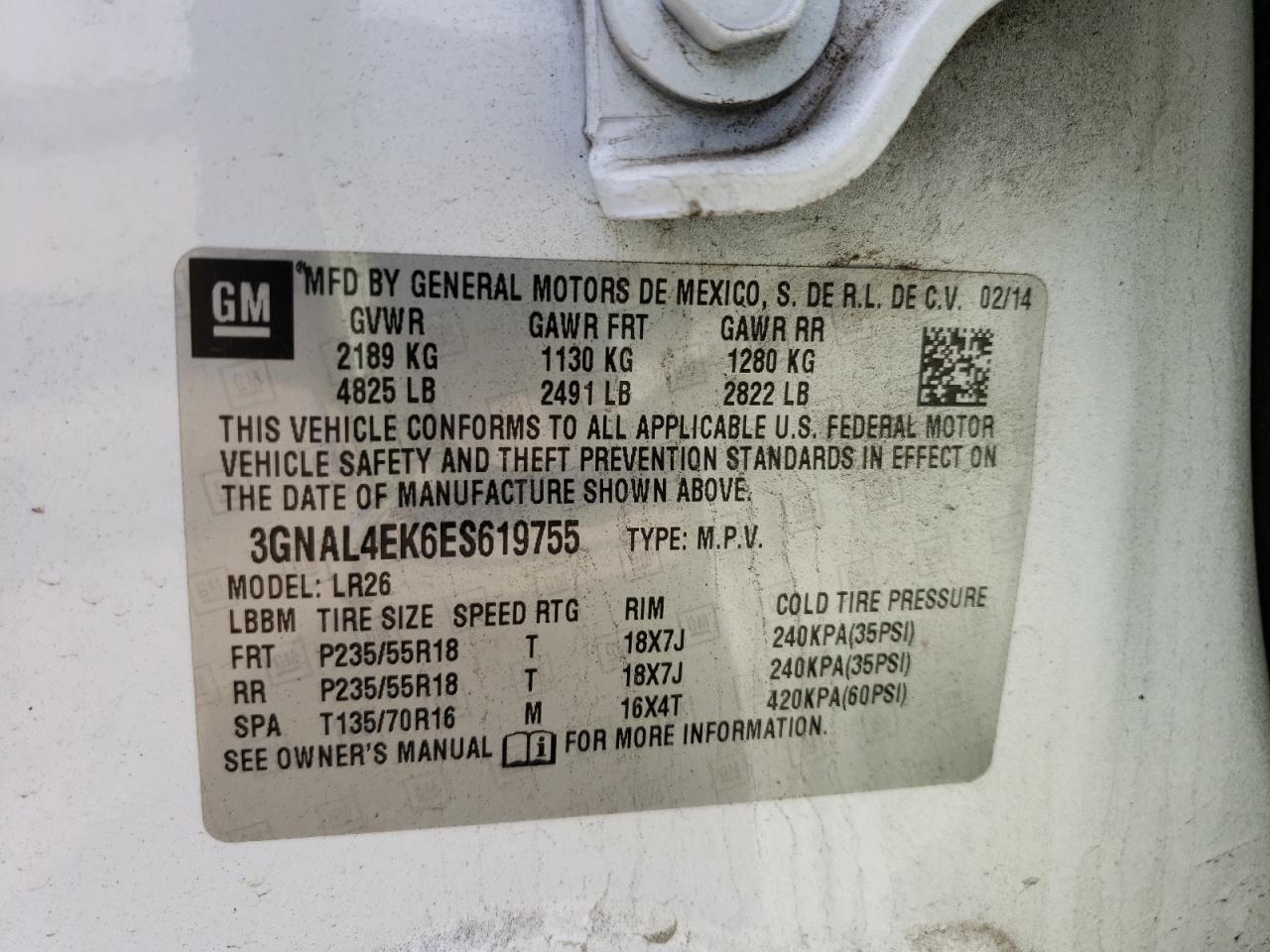 Photo 10 from auction – 2014 CHEVROLET CAPTIVA LT with VIN 3GNAL4EK6ES619755