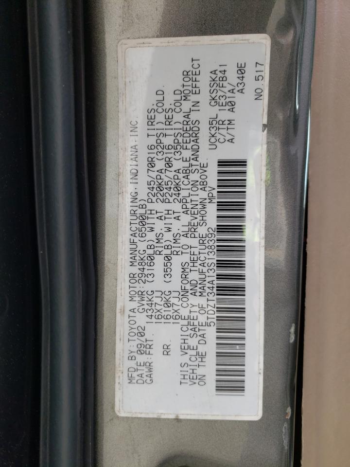 Photo 10 from auction – 2003 TOYOTA SEQUOIA SR with VIN 5TDZT34A13S138392