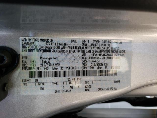 Photo 10 from auction – 2012 FORD FOCUS SE with VIN 1FAHP3K28CL278135