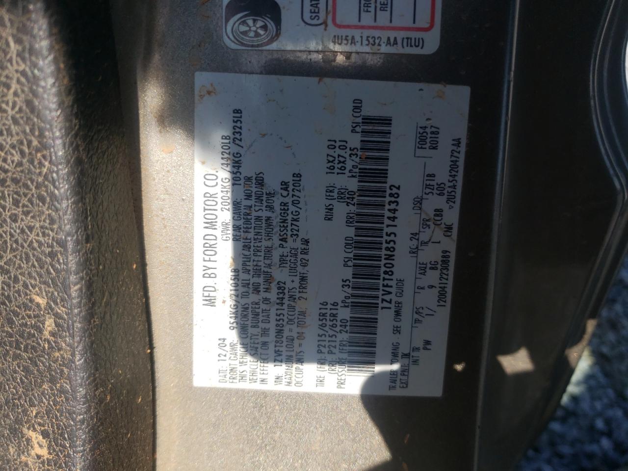 Photo 10 from auction – 2005 FORD MUSTANG with VIN 1ZVFT80N855144382