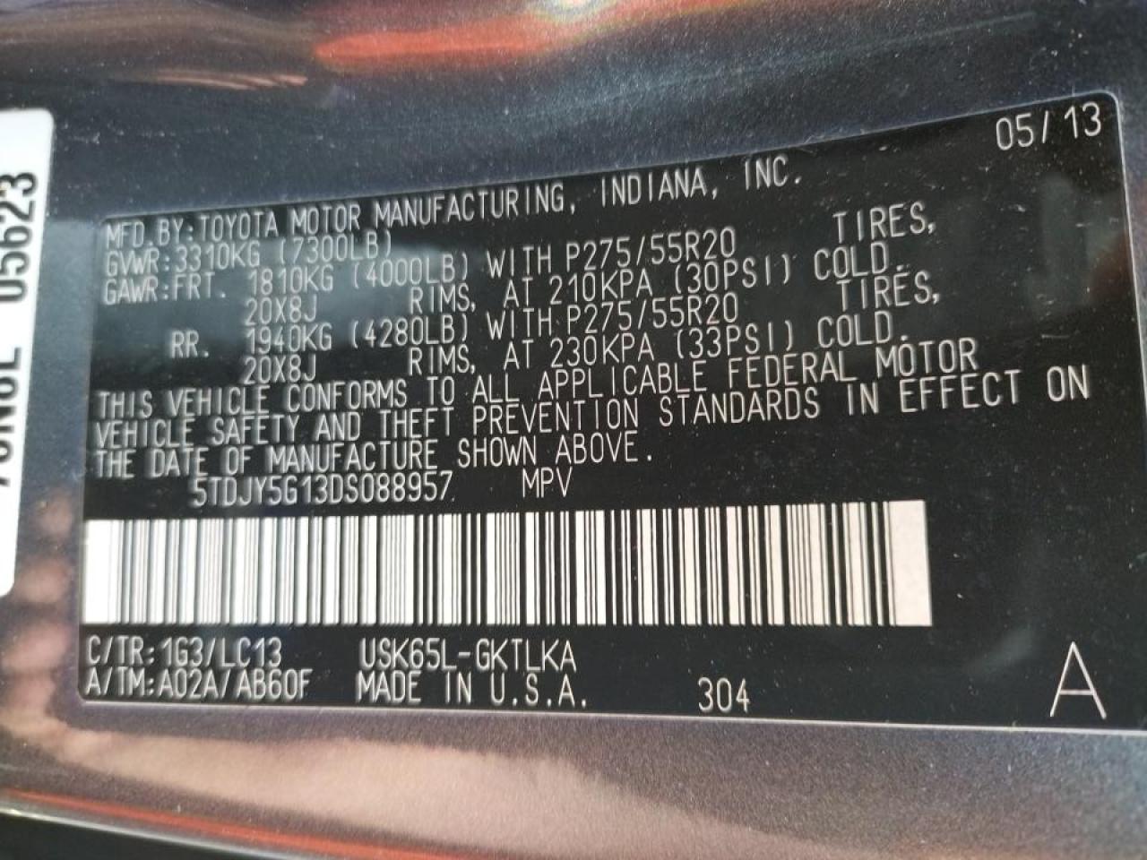 Photo 10 from auction – 2013 TOYOTA SEQUOIA LI with VIN 5TDJY5G13DS088957