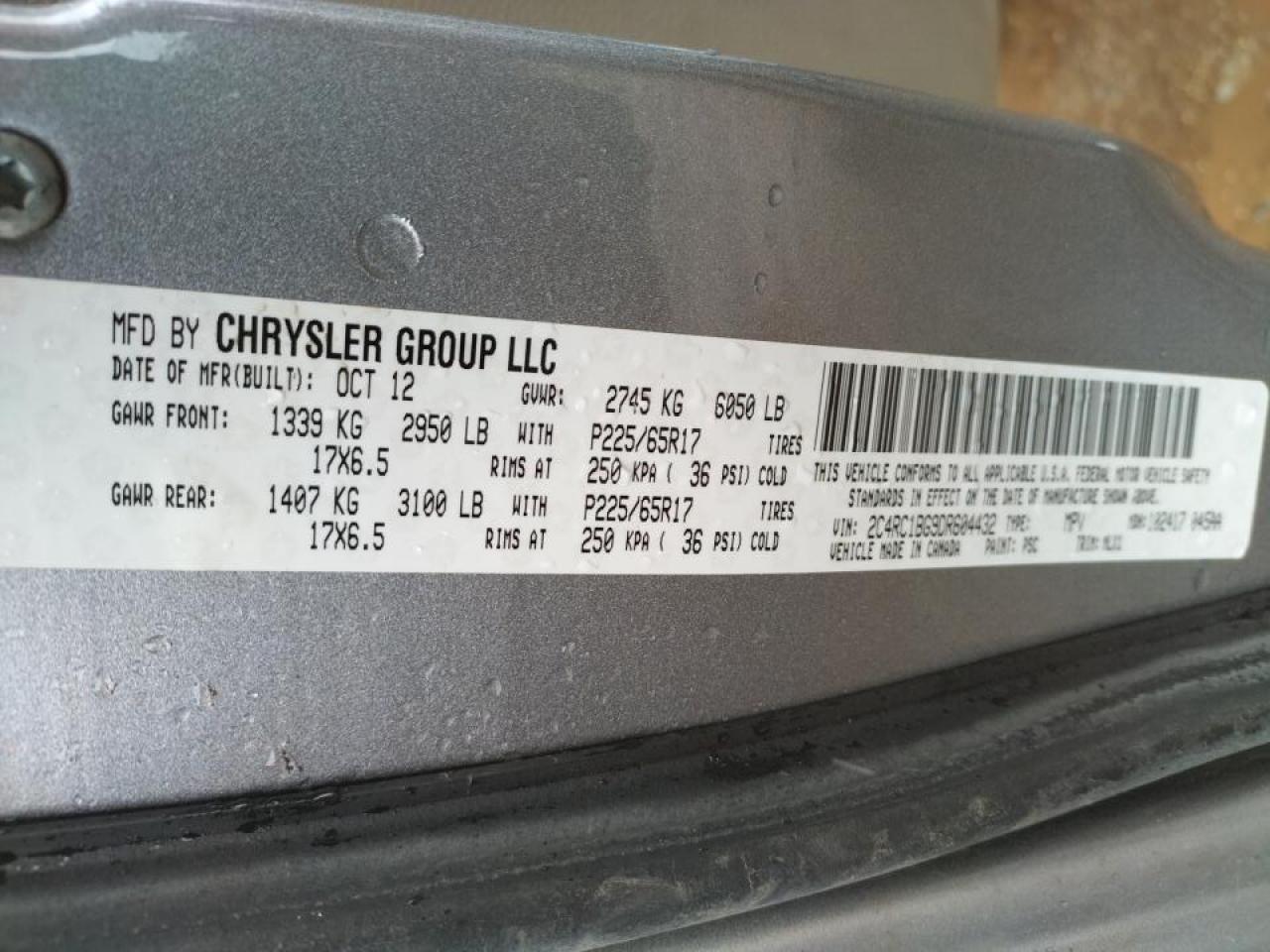 Photo 10 from auction – 2013 CHRYSLER TOWN & COU with VIN 2C4RC1BG9DR604432