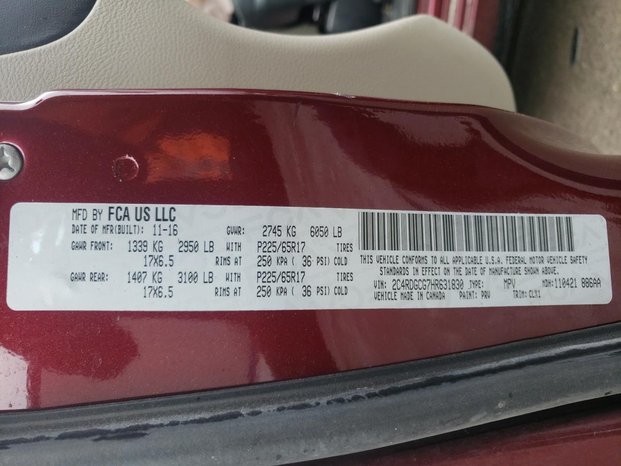 Photo 10 from auction – 2017 DODGE GRAND CARA with VIN 2C4RDGCG7HR631830