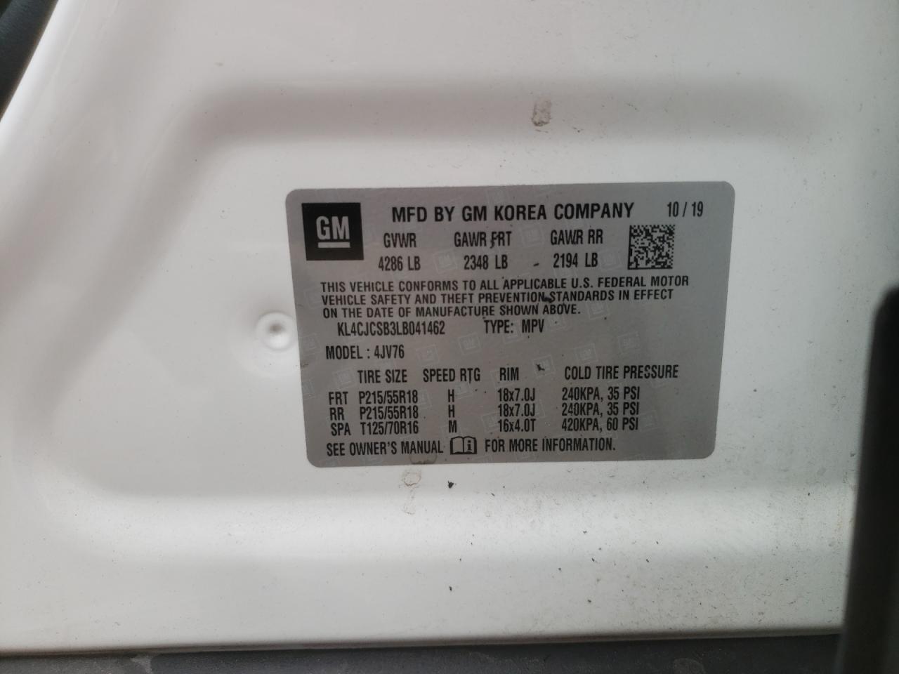 Photo 10 from auction – 2020 BUICK ENCORE ESS with VIN KL4CJCSB3LB041462