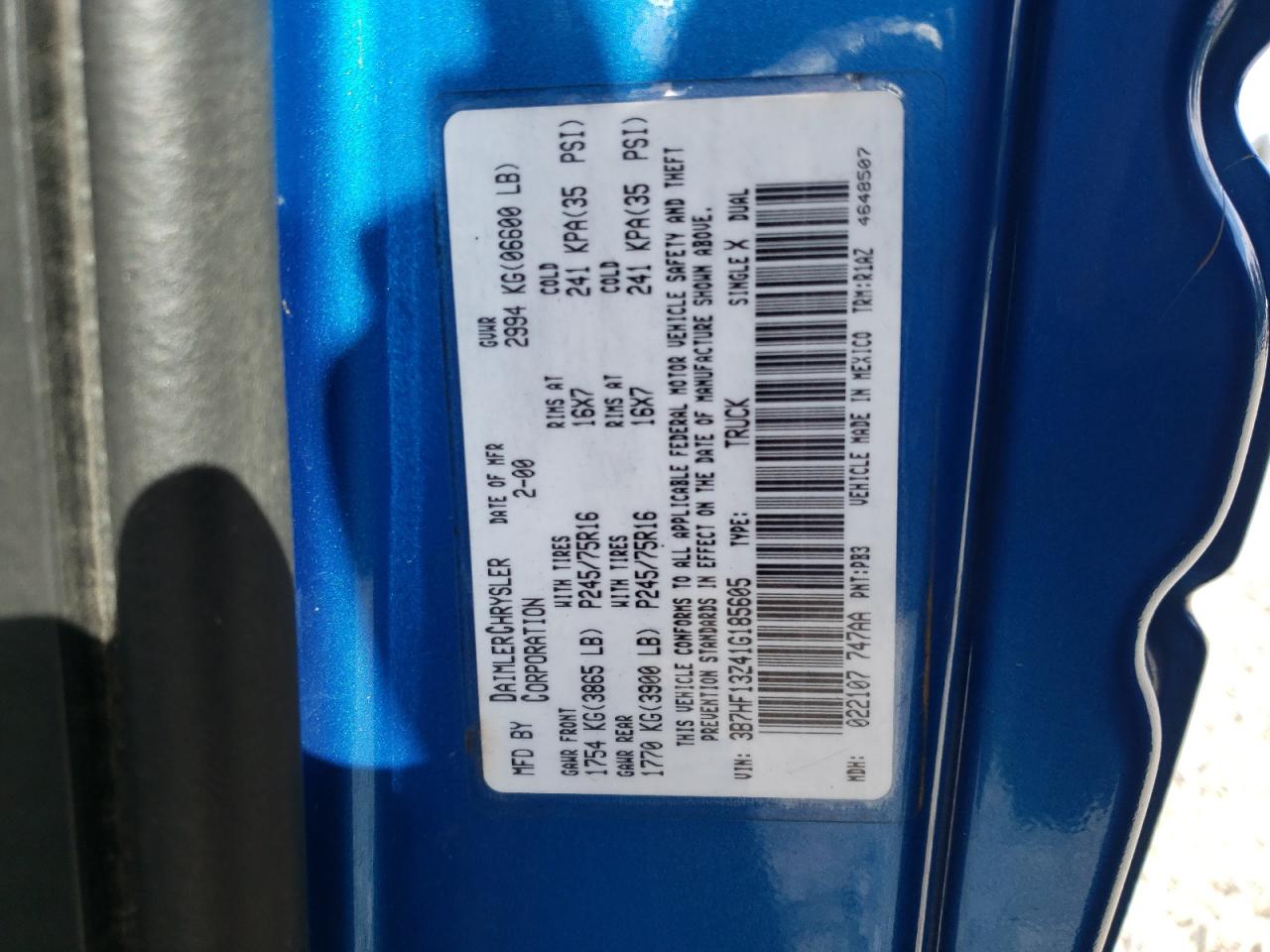 Photo 10 from auction – 2001 DODGE RAM 1500 with VIN 3B7HF13Z41G185605