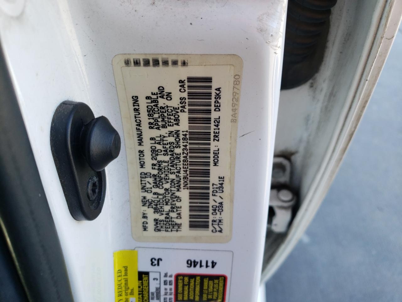 Photo 10 from auction – 2010 TOYOTA COROLLA BA with VIN 1NXBU4EE8AZ341841