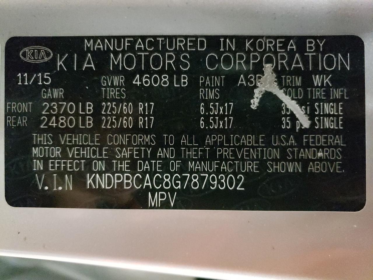 Photo 10 from auction – 2016 KIA SPORTAGE L with VIN KNDPBCAC8G7879302