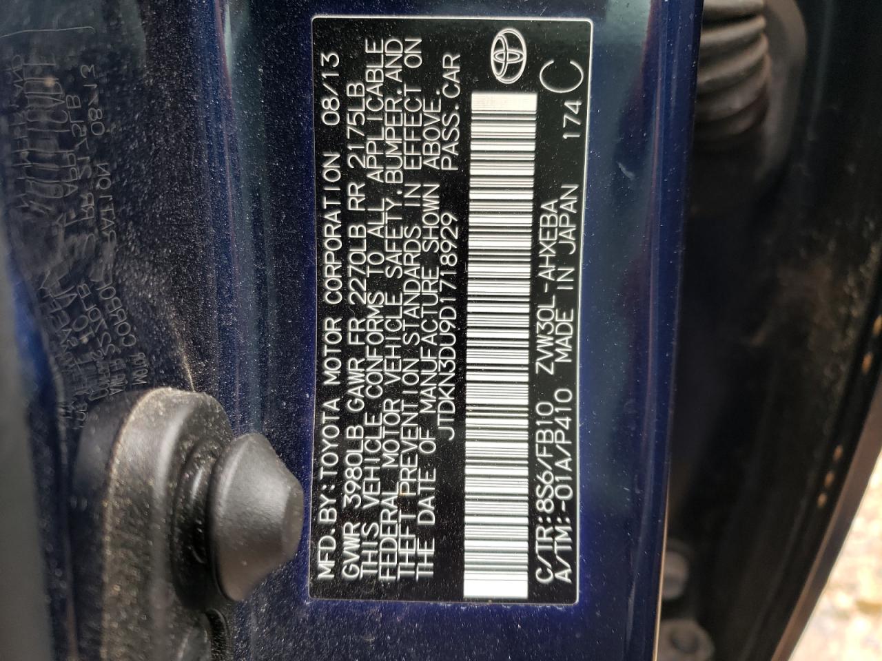 Photo 10 from auction – 2013 TOYOTA PRIUS with VIN JTDKN3DU9D1718929