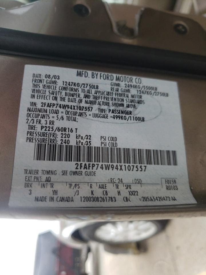 Photo 10 from auction – 2004 FORD CROWN VICT with VIN 2FAFP74W94X107557