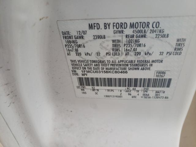 Photo 10 from auction – 2008 FORD ESCAPE XLT with VIN 1FMCU03158KC80466