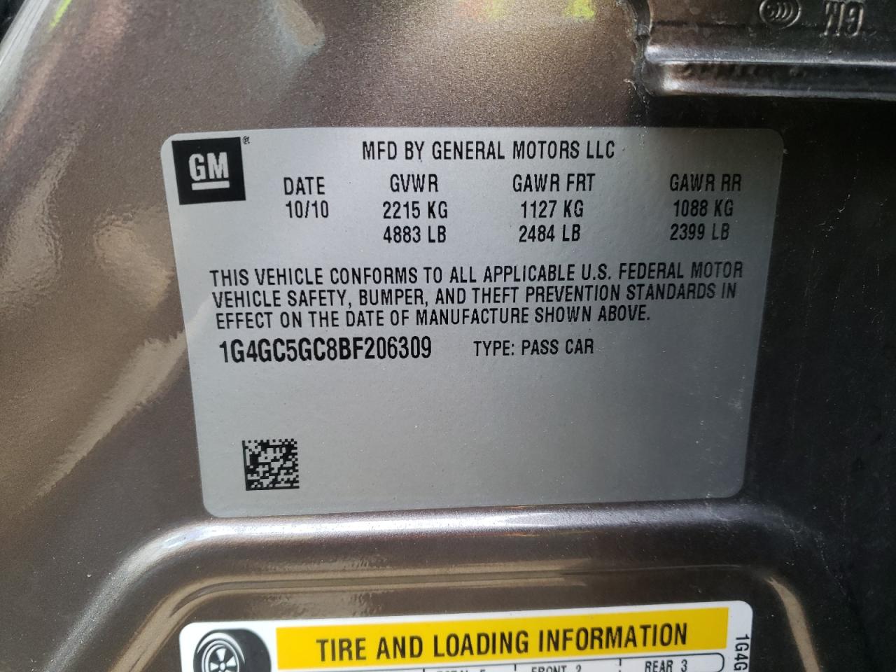 Photo 10 from auction – 2011 BUICK LACROSSE C with VIN 1G4GC5GC8BF206309