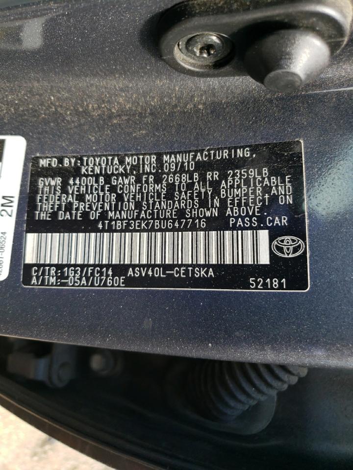 Photo 10 from auction – 2011 TOYOTA CAMRY BASE with VIN 4T1BF3EK7BU647716