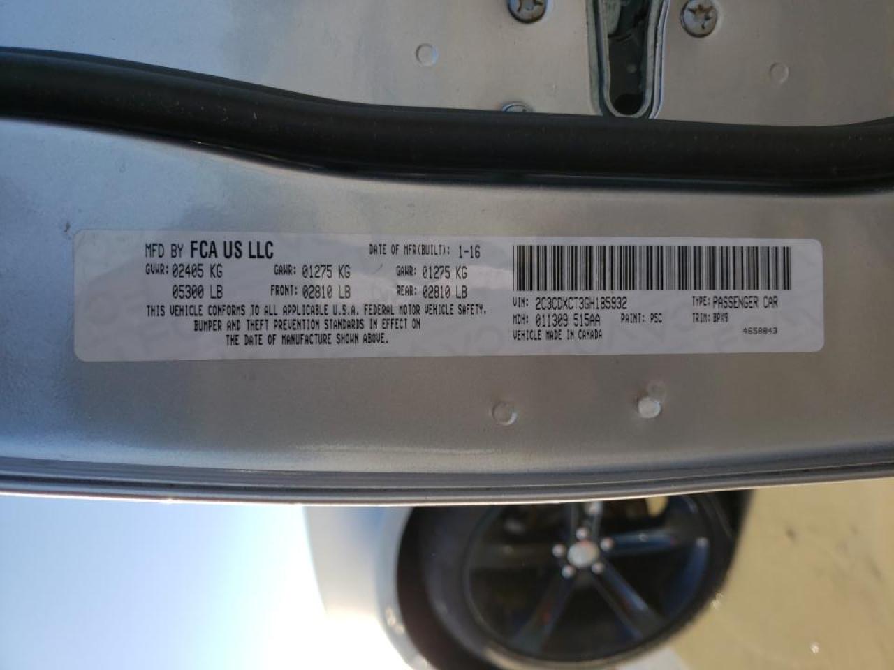 Photo 10 from auction – 2016 DODGE CHARGER R/ with VIN 2C3CDXCT3GH185932