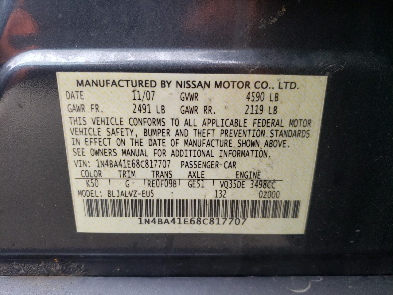 Фото 10 с аукциона – 2008 NISSAN MAXIMA SE с VIN 1N4BA41E68C817707
