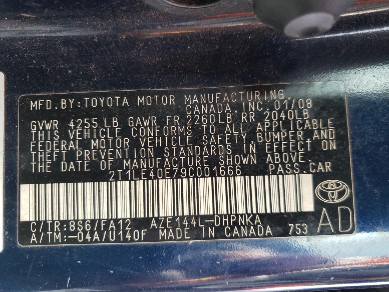 Photo 10 from auction – 2009 TOYOTA COROLLA MA with VIN 2T1LE40E79C001666