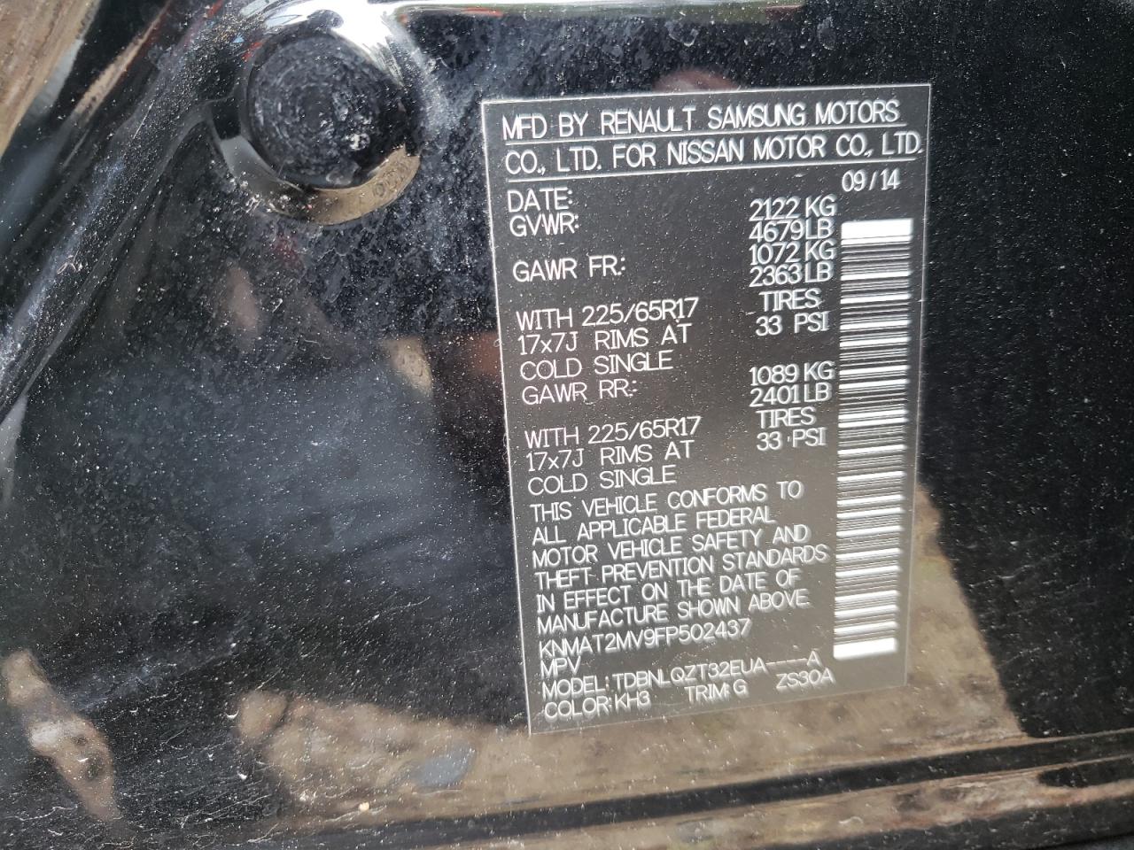 Photo 10 from auction – 2015 NISSAN ROGUE S with VIN KNMAT2MV9FP502437