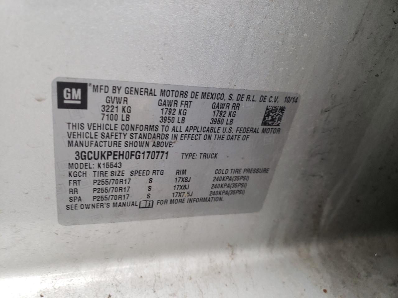 Photo 10 from auction – 2015 CHEVROLET SILVERADO with VIN 3GCUKPEH0FG170771