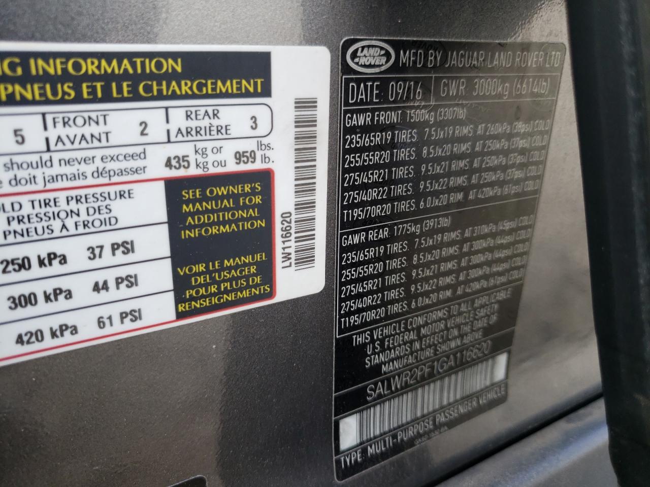 Photo 10 from auction – 2016 LAND ROVER RANGE ROVE with VIN SALWR2PF1GA116620