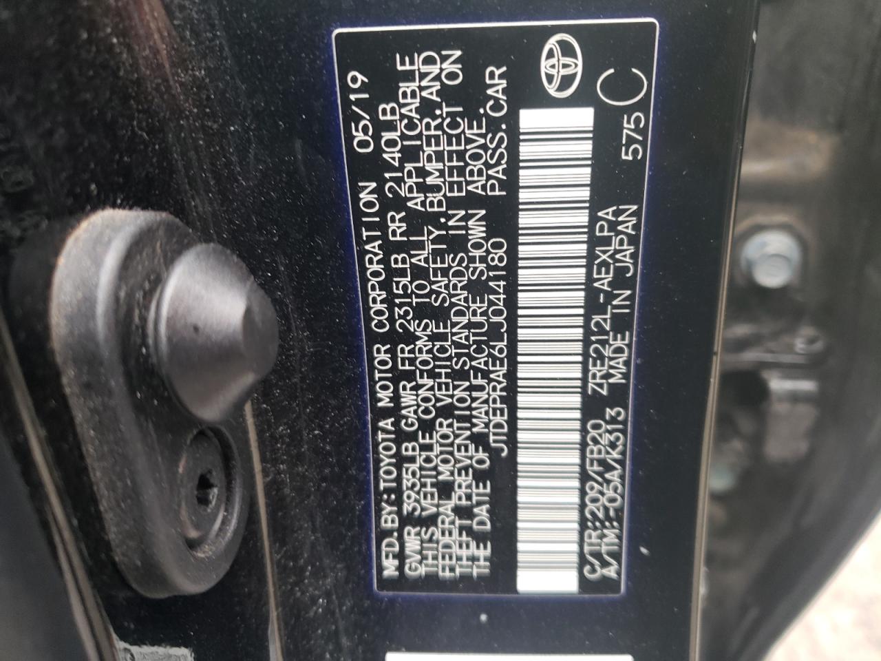 Photo 10 from auction – 2020 TOYOTA COROLLA LE with VIN JTDEPRAE6LJ044180