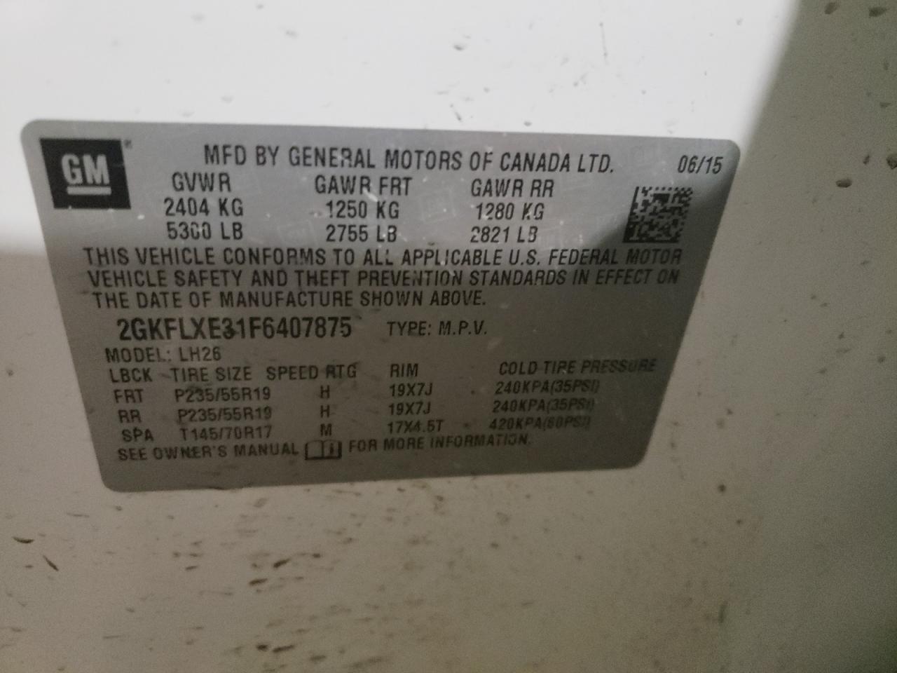 Photo 10 from auction – 2015 GMC TERRAIN SL with VIN 2GKFLXE31F6407875