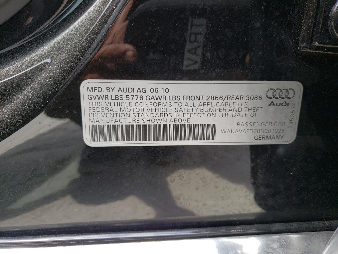 Photo 10 from auction – 2011 AUDI A8 QUATTRO with VIN WAUAVAFD7BN001025