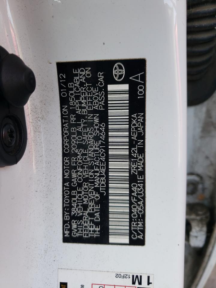 Photo 10 from auction – 2012 TOYOTA COROLLA BA with VIN JTDBU4EE4C9174646