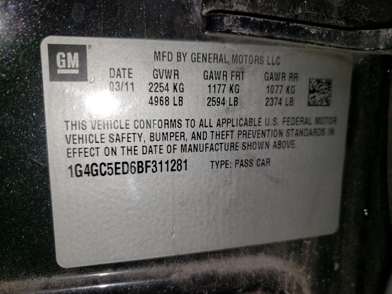 Photo 10 from auction – 2011 BUICK LACROSSE C with VIN 1G4GC5ED6BF311281