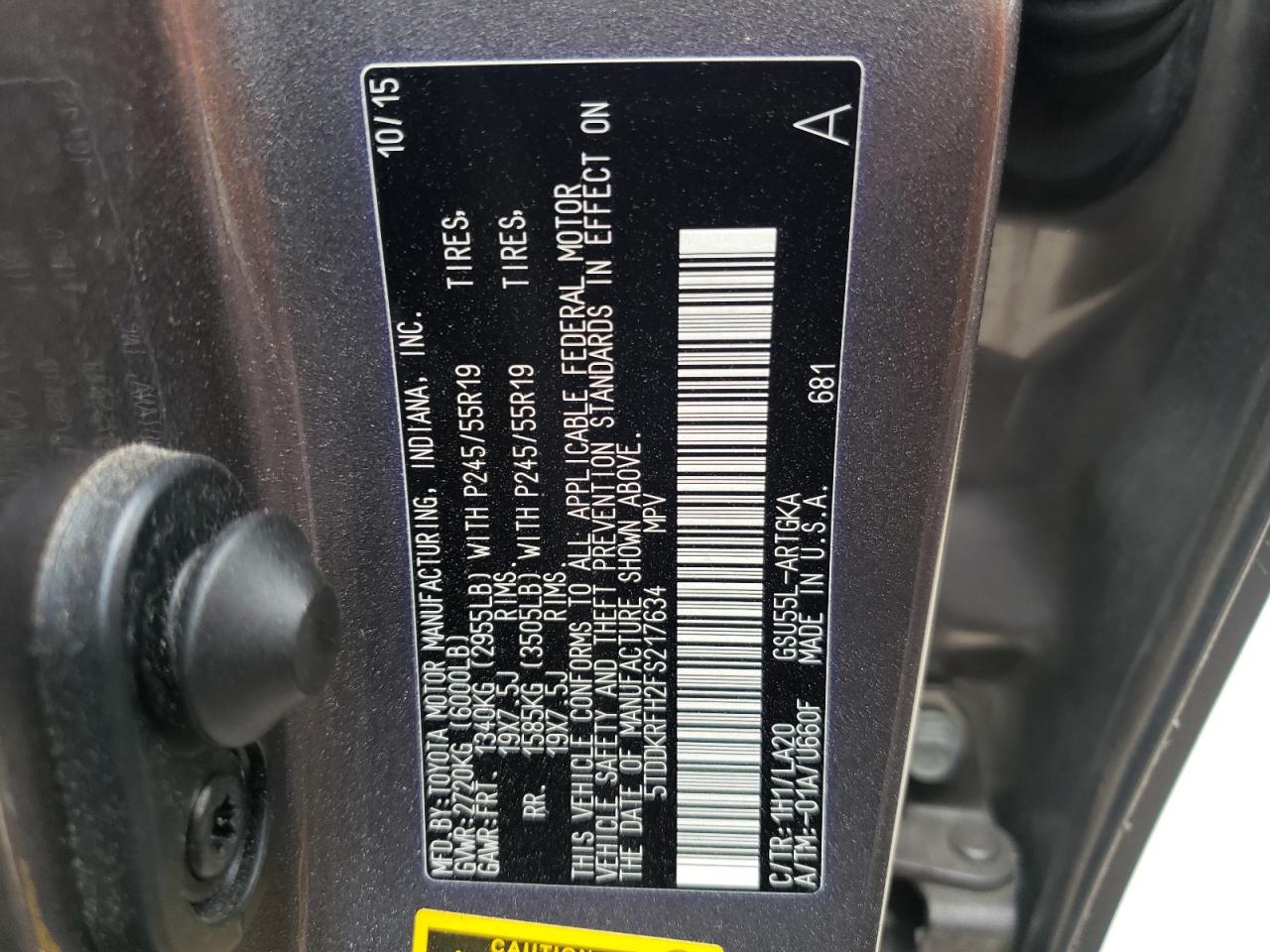 Photo 10 from auction – 2015 TOYOTA HIGHLANDER with VIN 5TDDKRFH2FS217634