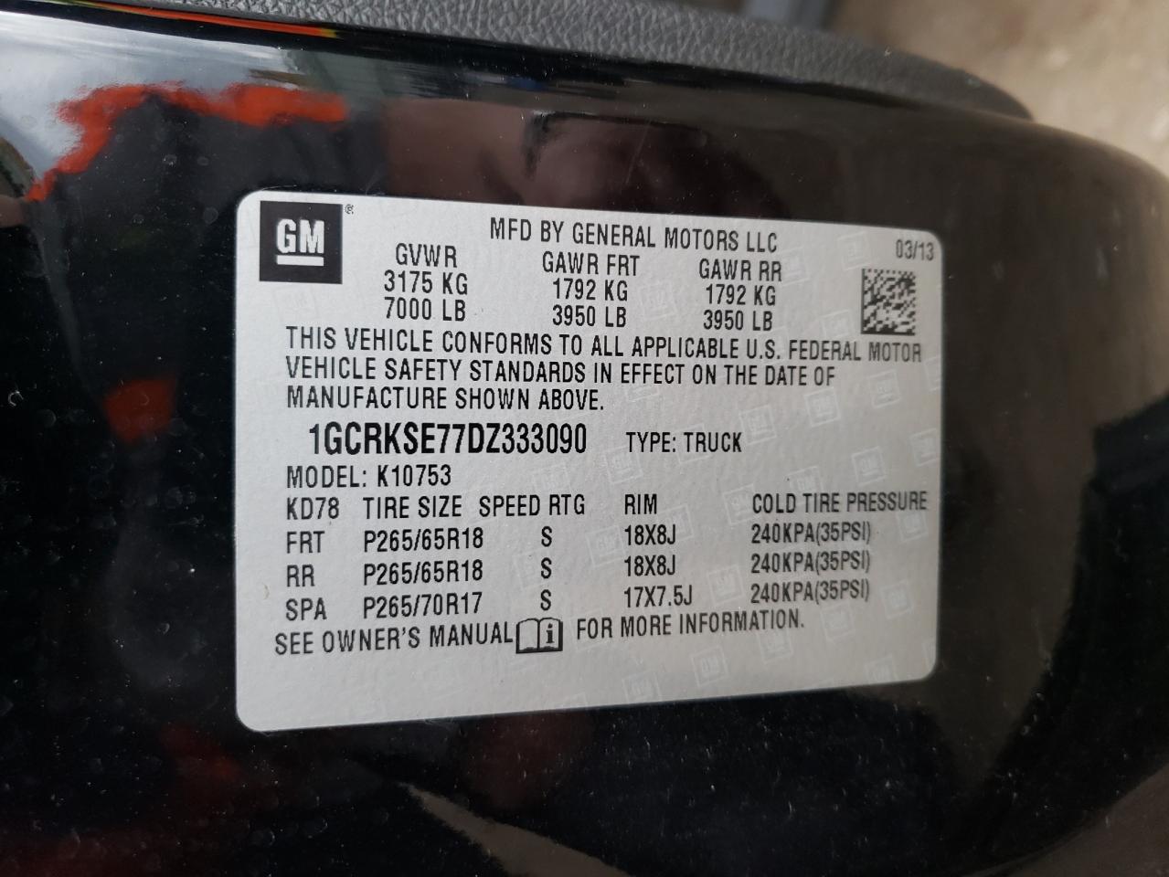 Photo 10 from auction – 2013 CHEVROLET SILVERADO with VIN 1GCRKSE77DZ333090