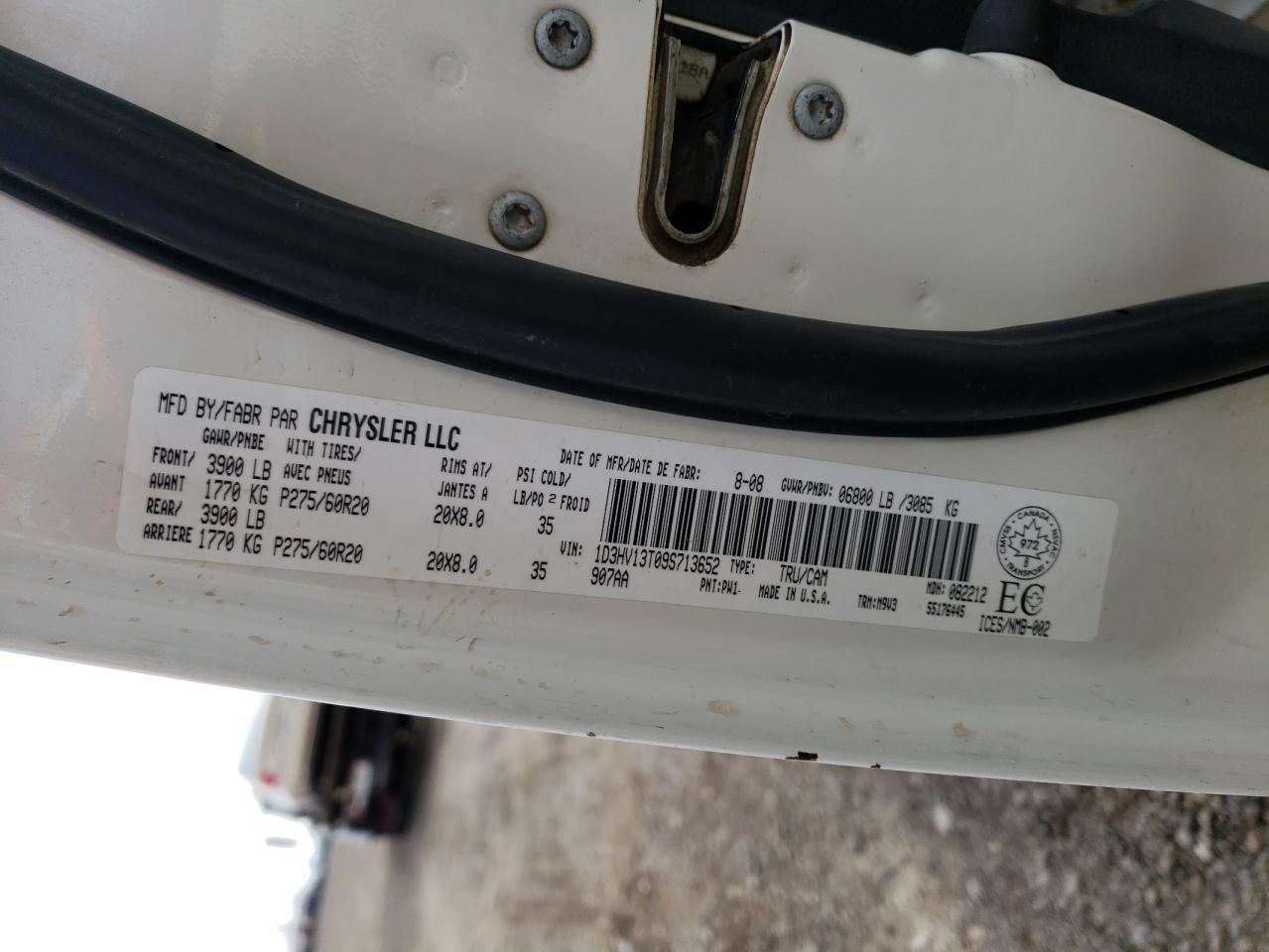 Photo 10 from auction – 2009 DODGE RAM 1500 with VIN 1D3HV13T09S713652