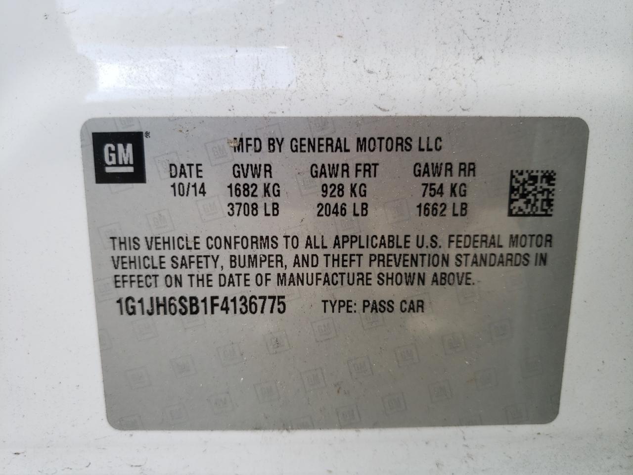Photo 10 from auction – 2015 CHEVROLET SONIC RS with VIN 1G1JH6SB1F4136775