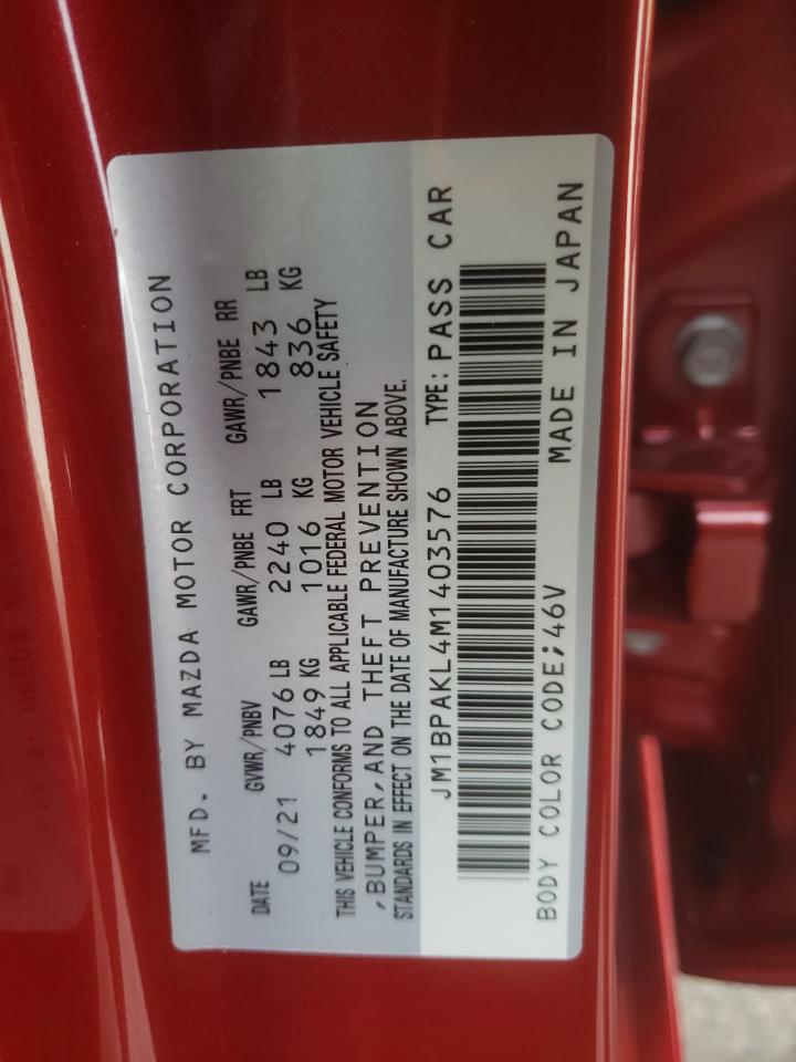Photo 10 from auction – 2021 MAZDA 3 SELECT with VIN JM1BPAKL4M1403576