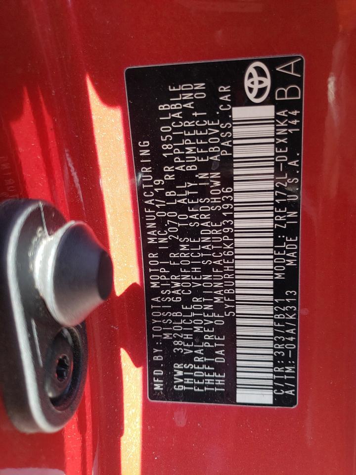 Photo 10 from auction – 2019 TOYOTA COROLLA L with VIN 5YFBURHE6KP931936