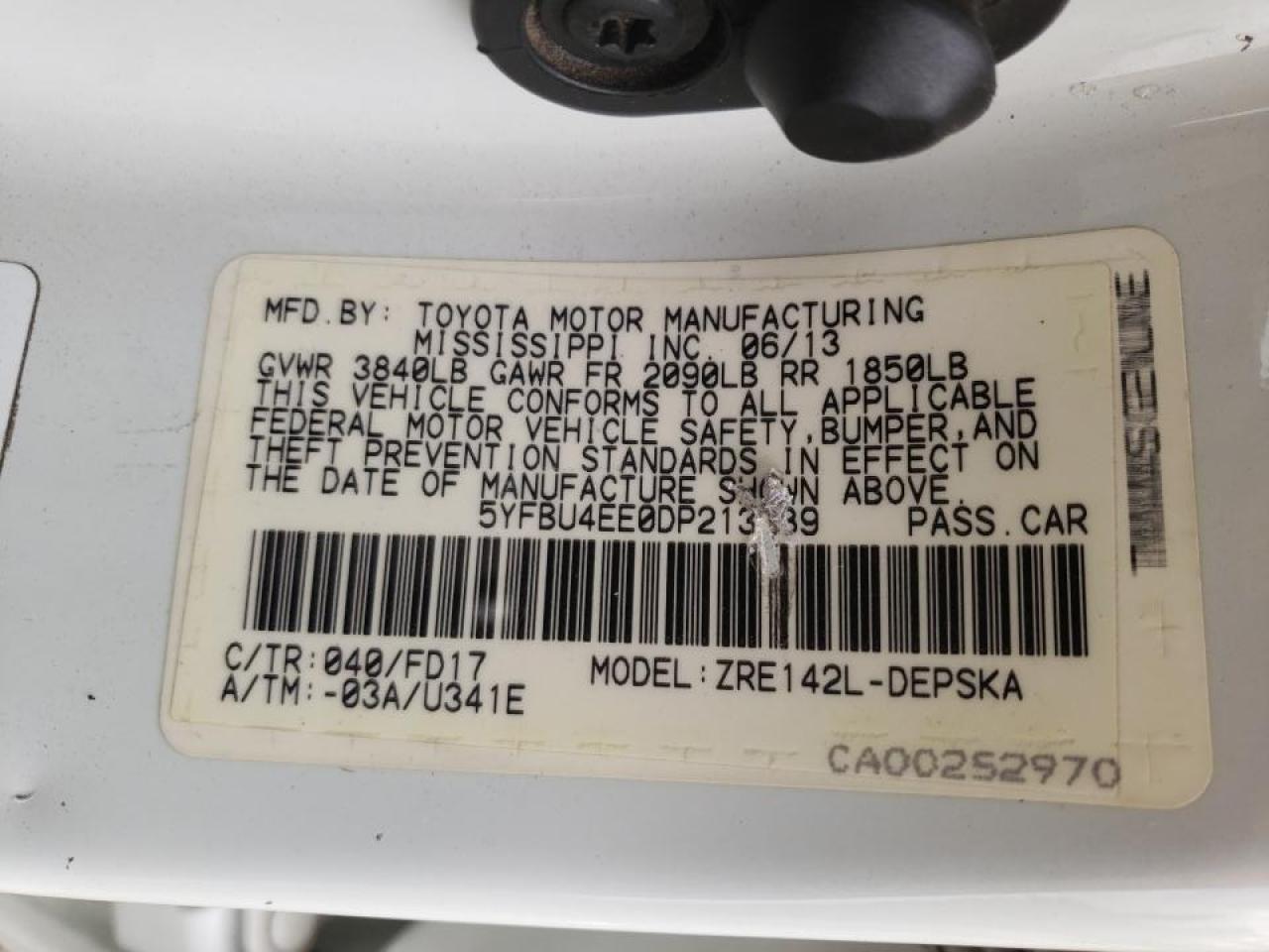 Photo 10 from auction – 2013 TOYOTA COROLLA BA with VIN 5YFBU4EE0DP213289
