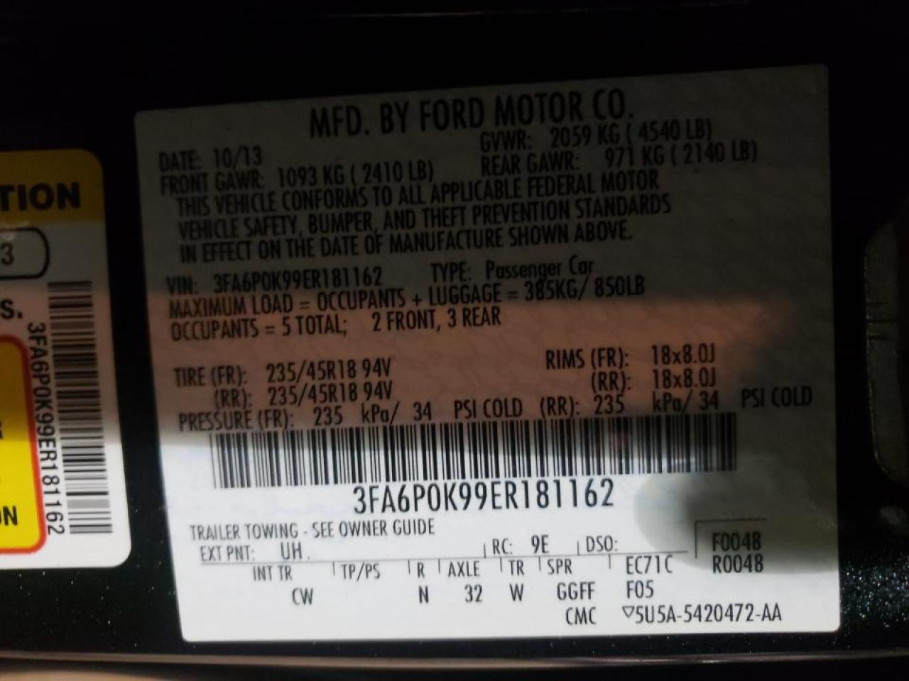 Photo 10 from auction – 2014 FORD FUSION TIT with VIN 3FA6P0K99ER181162