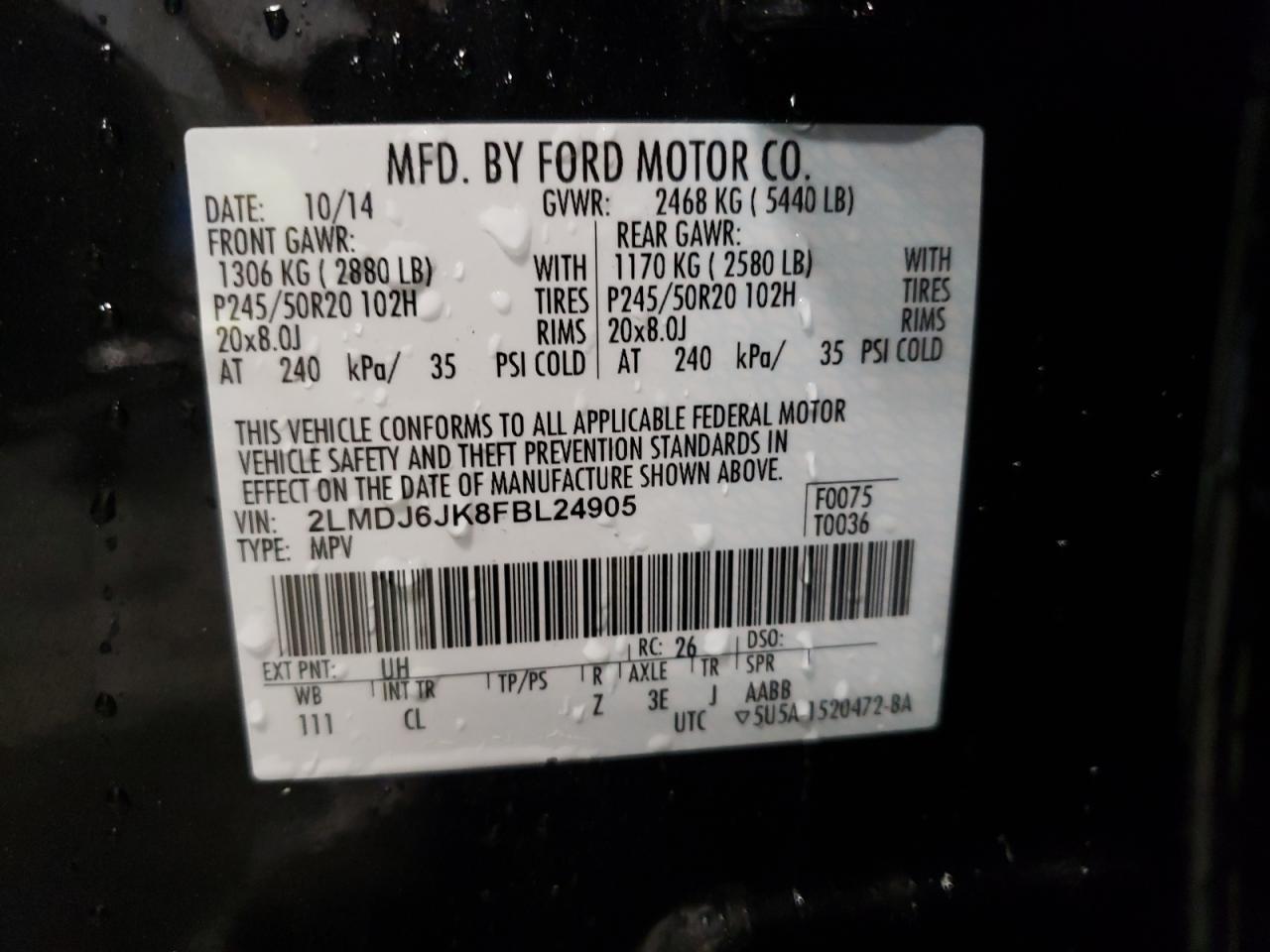Photo 10 from auction – 2015 LINCOLN MKX with VIN 2LMDJ6JK8FBL24905